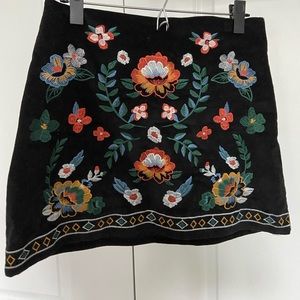 Floral suede skirt